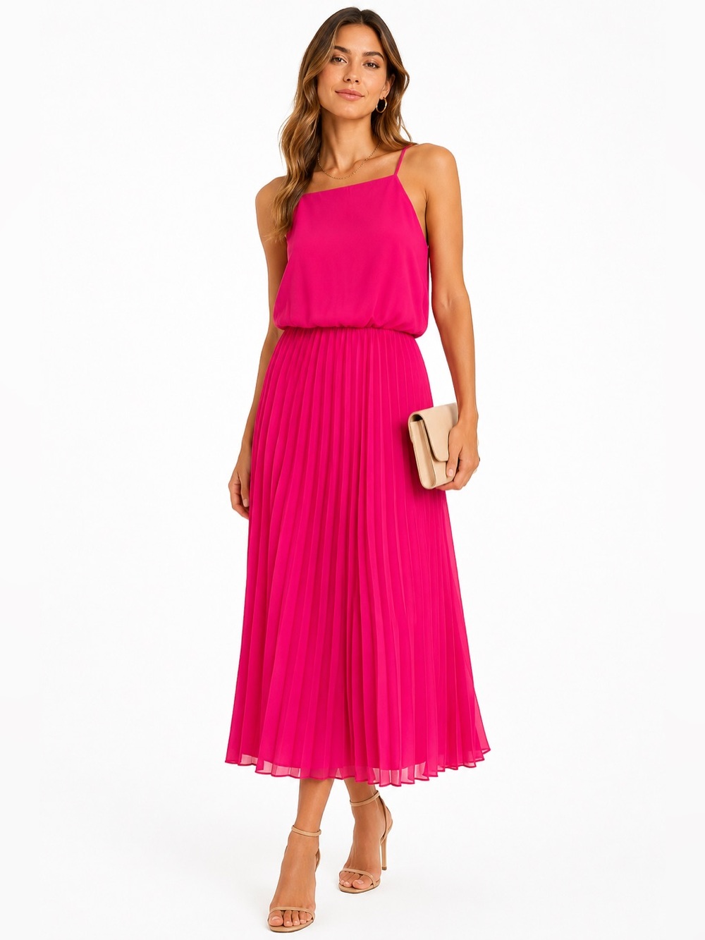 NWT Sam Edelman Pleated Pink Midi Dress